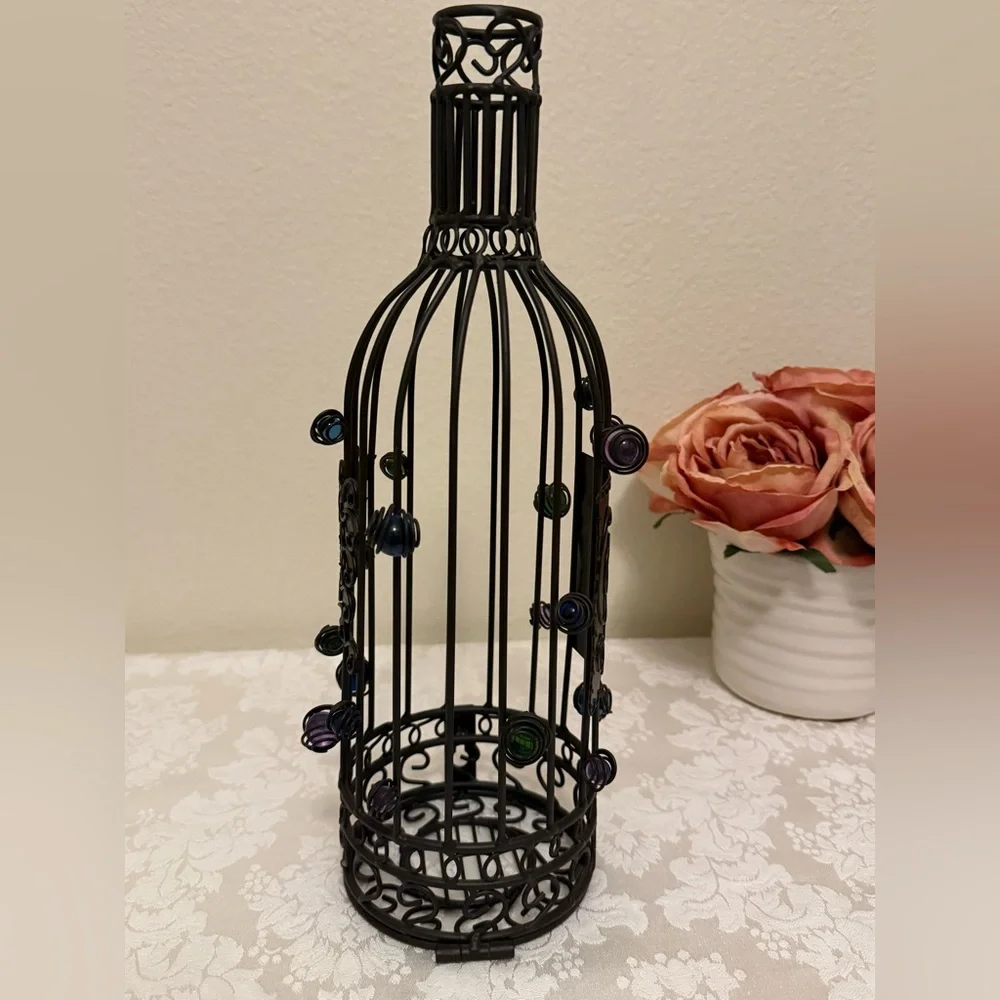 Black Decorative Wire Wine Bottle Cork Holder with Multicolor Accents